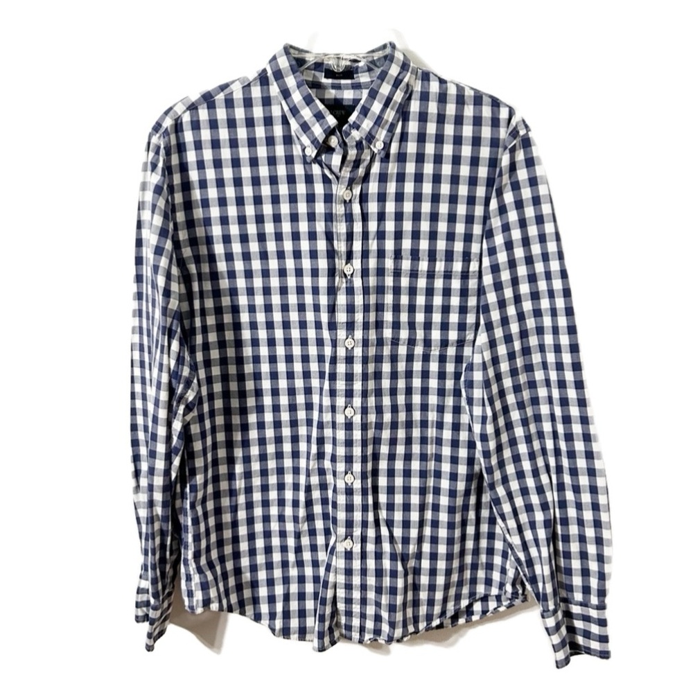 J. Crew Factory Slim Fit Button Up Buffalo Checked Pointed Collared Shirt 🔵⚪️